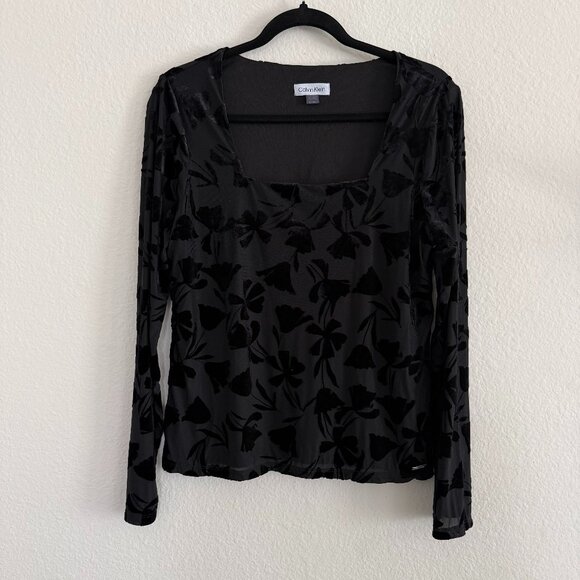 Gorgeous velvet floral sheer lined long sleeve top medium - Picture 1 of 6